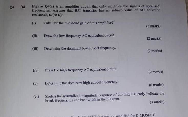 Solved 04 (a) Figure Q4(a) is an amplifier circuit that only | Chegg.com