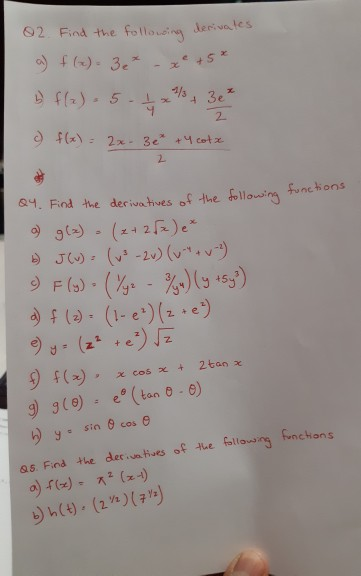 Solved 02 Find The Following Derivales A 3e 2 Chegg Com