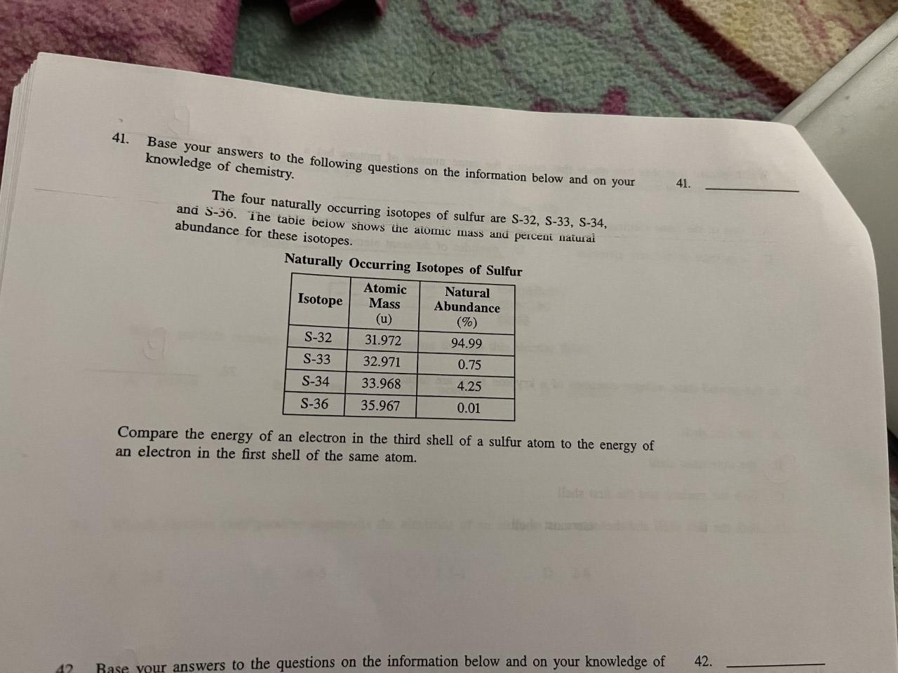 Solved 41. Base your answers to the following questions on | Chegg.com