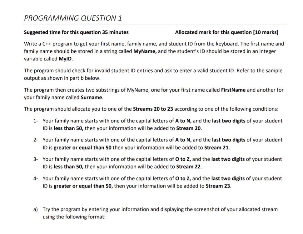 Solved PROGRAMMING QUESTION 1 Suggested time for this | Chegg.com