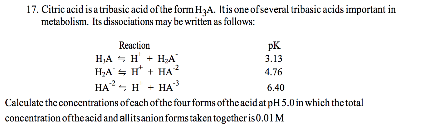 Solved 17 Citric Acid Is A Tribasic Acid Of The Form H2a