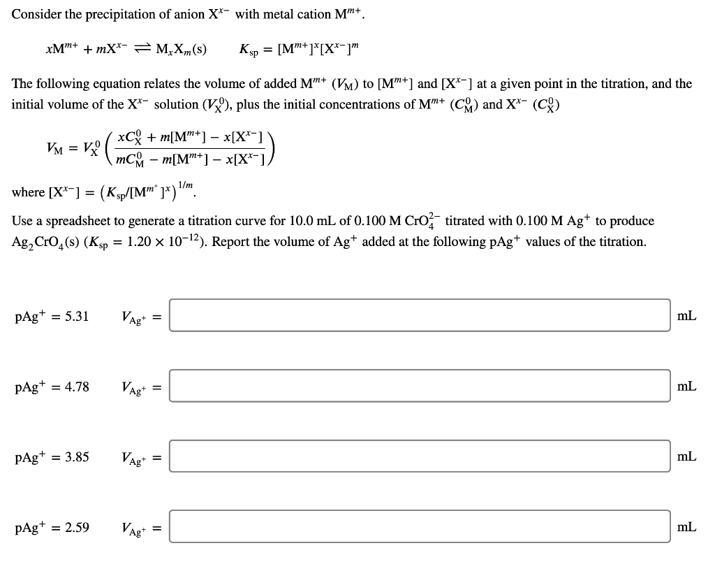 Consider the precipitation of anion Xx− with | Chegg.com
