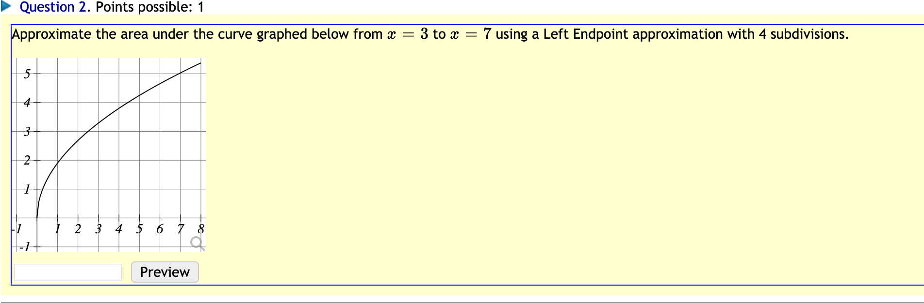 Solved Question 2. Points possible: 1 Approximate the area | Chegg.com