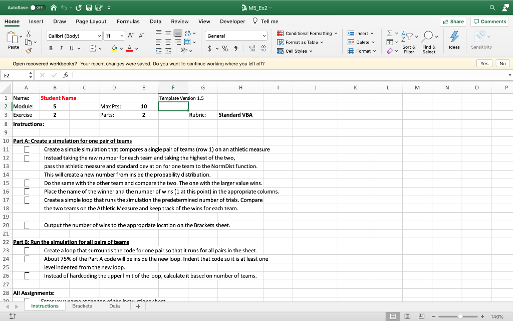 Follow the instructions in the excel sheet and | Chegg.com