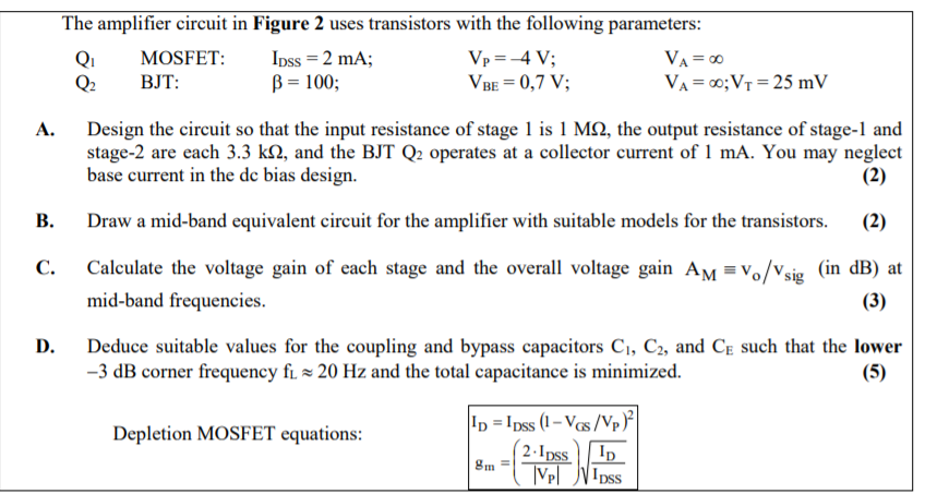 Solved The amplifier circuit in Figure 2 uses transistors | Chegg.com