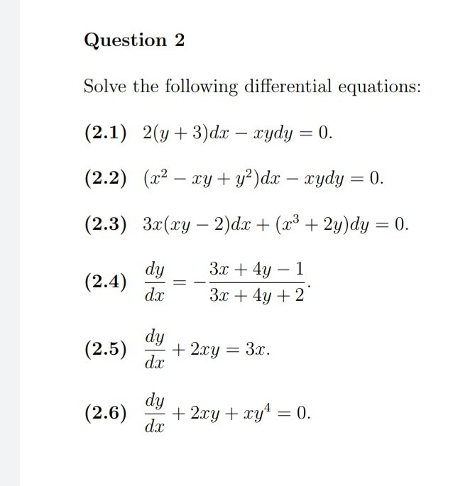 Solved Question 2 Solve The Following Differential Chegg Com