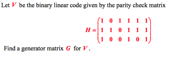 Solved Let V be the binary linear code given by the parity | Chegg.com