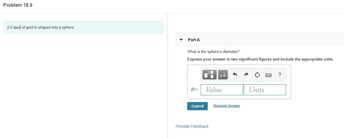 Solved Problem 18.9 2.6 mol of gold is shaped into a sphere. | Chegg.com