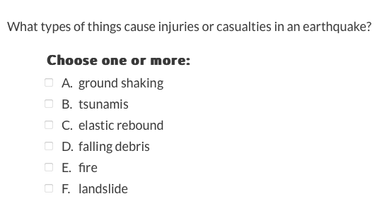Solved > ﻿What types of things cause injuries or casualties | Chegg.com