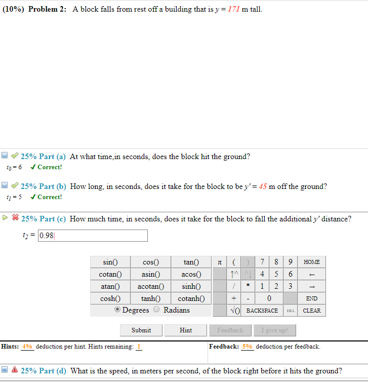 Solved (1090) Problem 2: A block falls from rest off a | Chegg.com