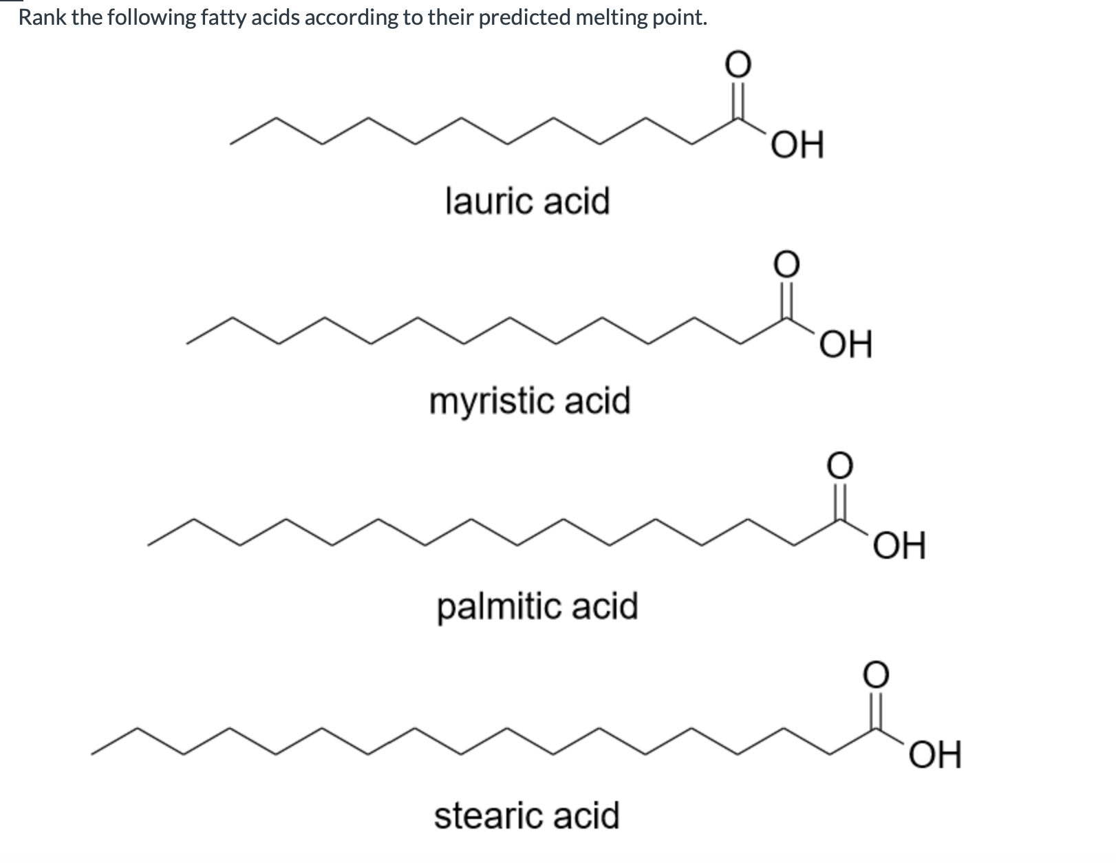 Solved Rank The Following Fatty Acids According To Their 