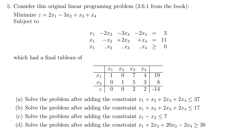 Solved 5. Consider this original linear programing problem | Chegg.com