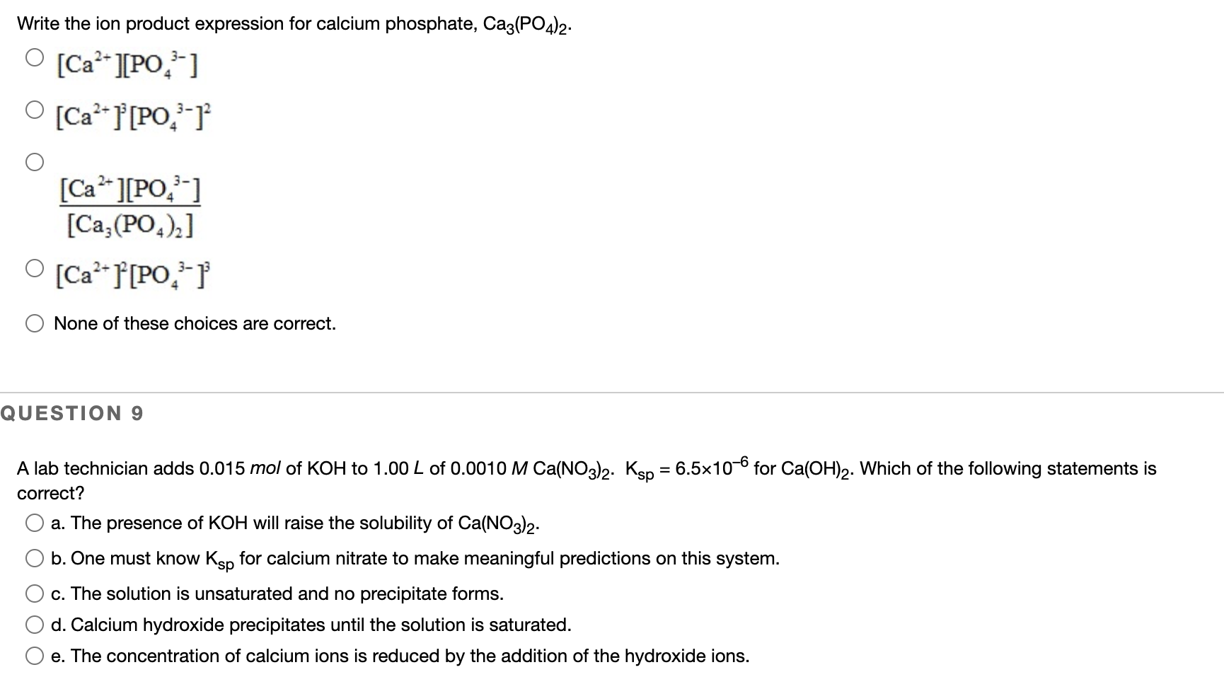 Write the ion product expression for calcium  Chegg.com