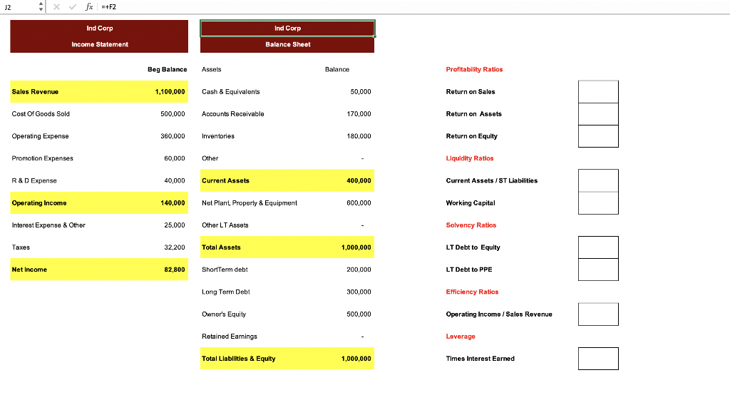 Solved 12 * fx=+F2 Ind Corp Ind Corp Income Statement | Chegg.com