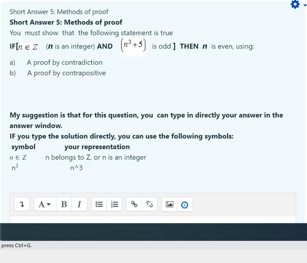 Solved Short Answer 5: Methods of proof Short Answer 5: | Chegg.com