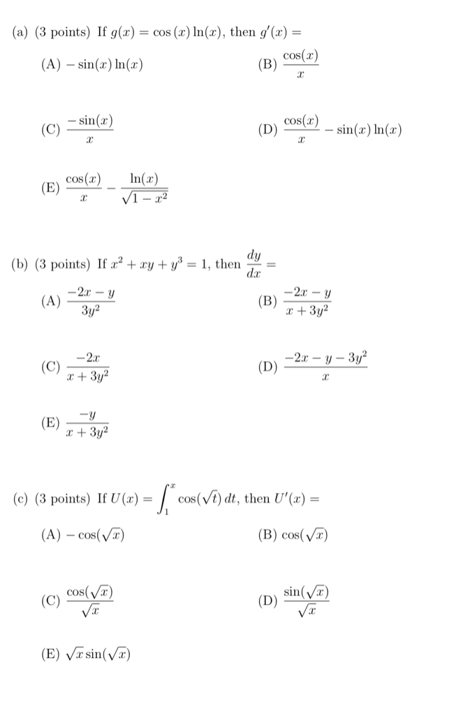 Solved A 3 Points If G X Cos 2 Ln X Then G X Chegg Com