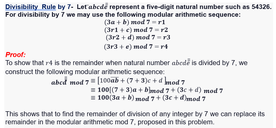 Solved Divisibility Rule By 7- Let −abcdeˉ Represent A | Chegg.com