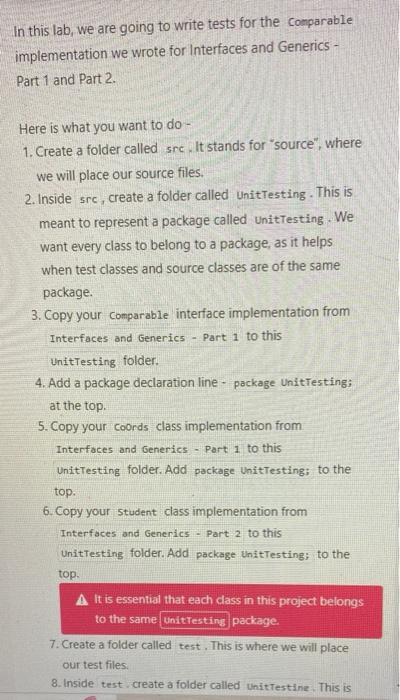 Solved In this lab, we are going to write tests for the | Chegg.com