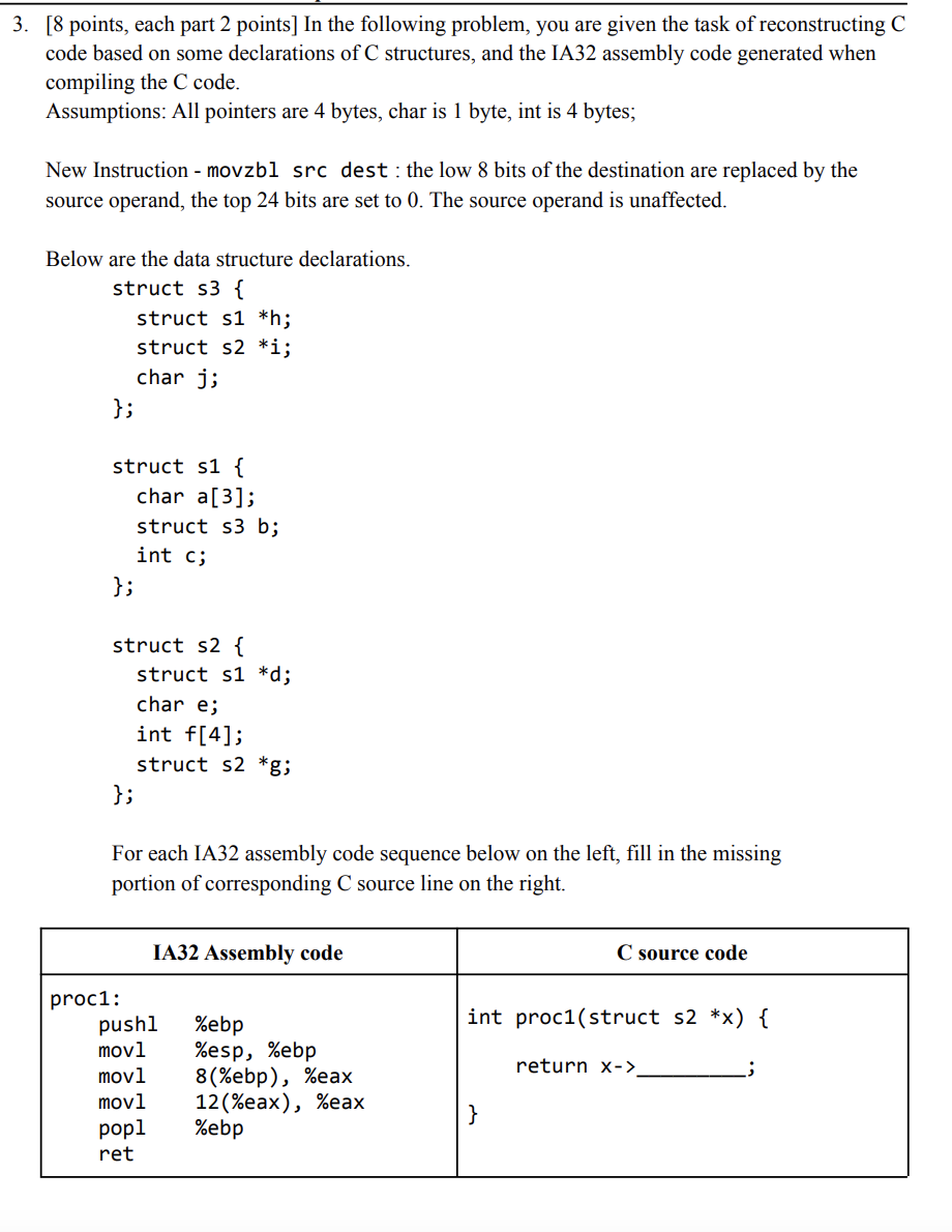 Solved [8 points, each part 2 points] In the following | Chegg.com