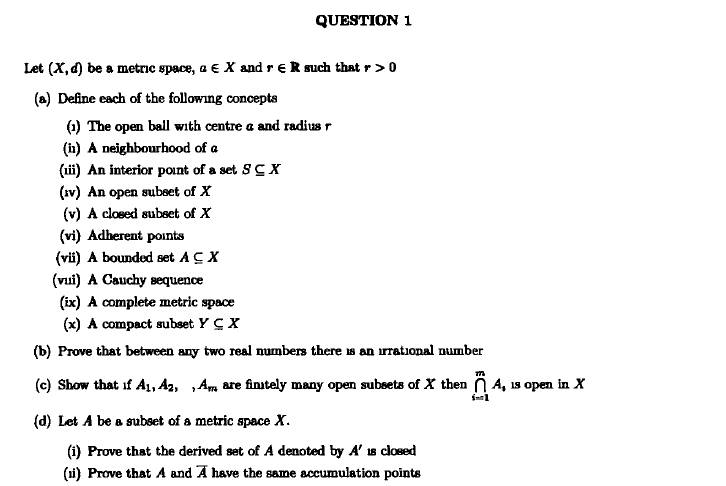 Solved Question 1 Let X D Be A Metric Space Ae X And R Chegg Com