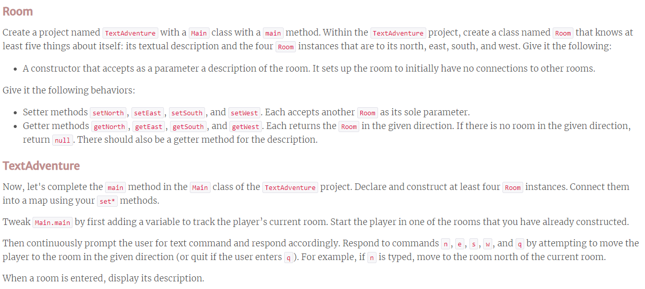 Room Create a project named TextAdventure with a Main | Chegg.com