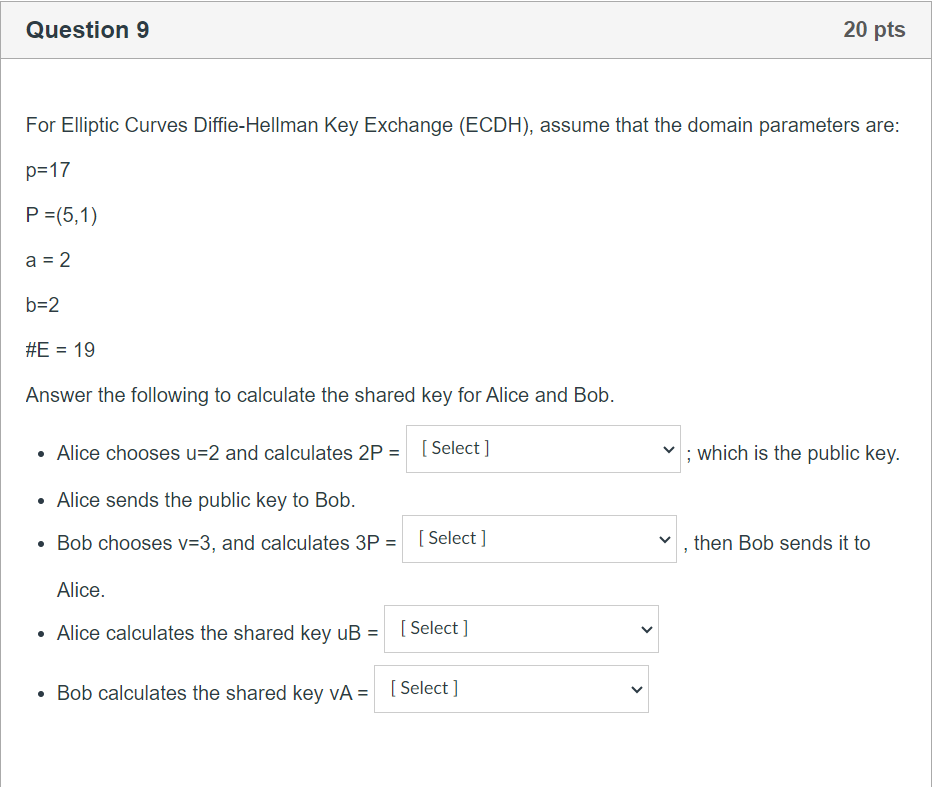 Solved For Elliptic Curves Diffie-Hellman Key Exchange | Chegg.com