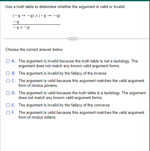 Solved Use a truth table to determine whether the argument | Chegg.com