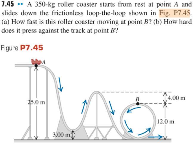 Solved 7.45 A 350−kg roller coaster starts from rest at | Chegg.com