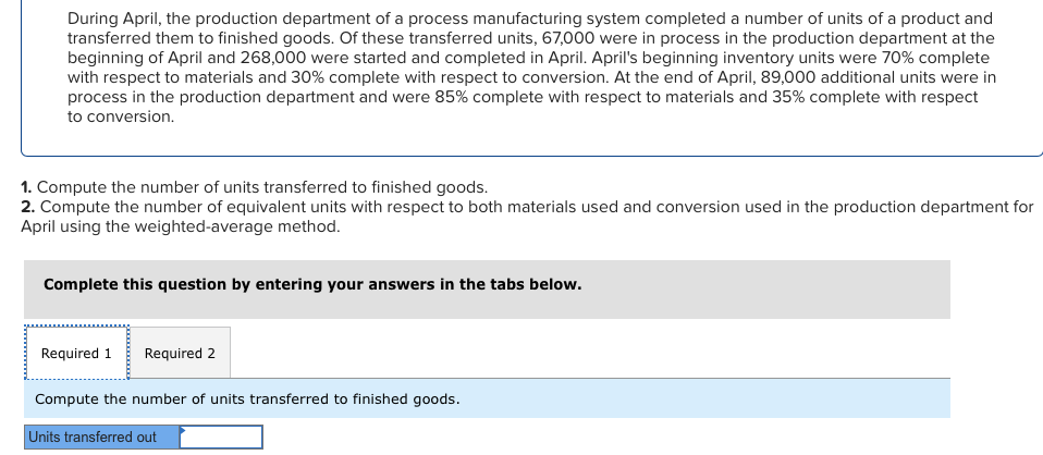 Solved During April, the production department of a process | Chegg.com