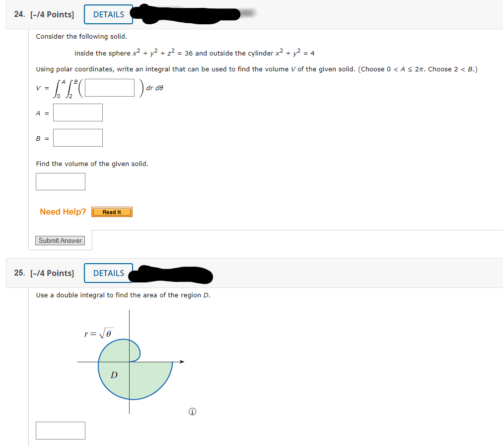 Solved inside the sphere x2+y2+z2=36 and outside the