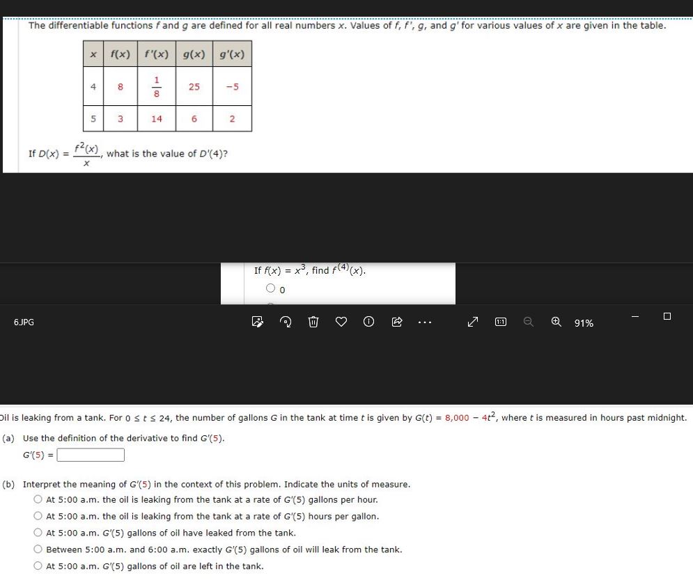 Solved The Differentiable Functions F And G Are Defined For