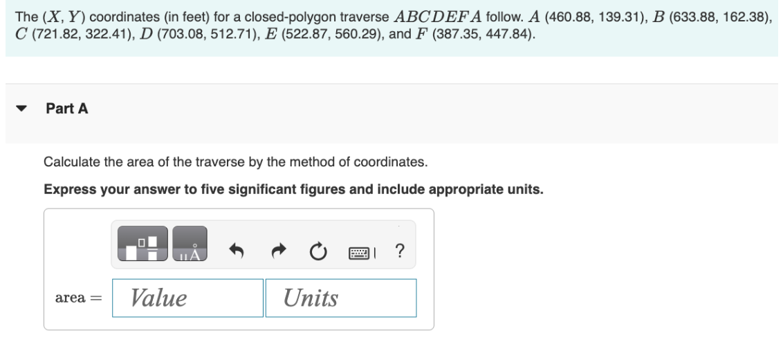 Solved The (X,Y) coordinates (in feet) for a closed-polygon | Chegg.com