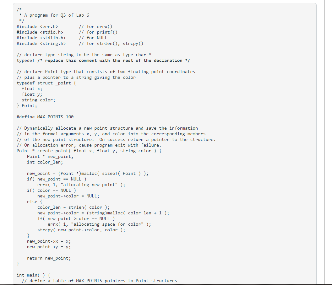 Solved /* A program for Q3 of Lab 6 ∗ / \#include 〈err.h> // | Chegg.com