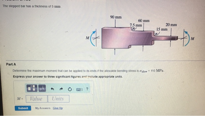 Solved The Stepped Bar Has A Thickness Of 5 Mm 90 Mm 60 Mm | Chegg.com