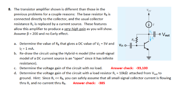 Solved 8. The transistor amplifier shown is different than | Chegg.com