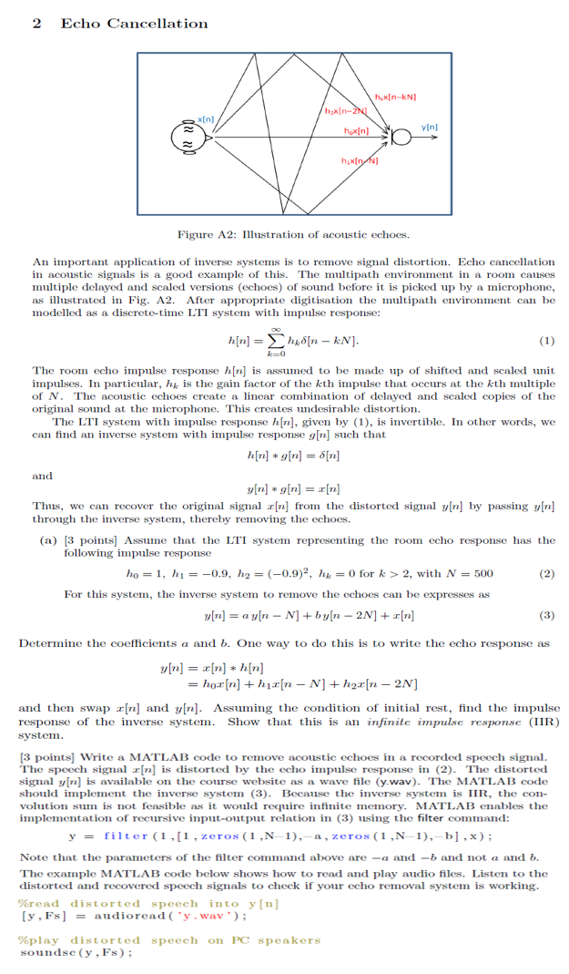 Solved 2 Echo Cancellation Figure A2: Illustration of | Chegg.com