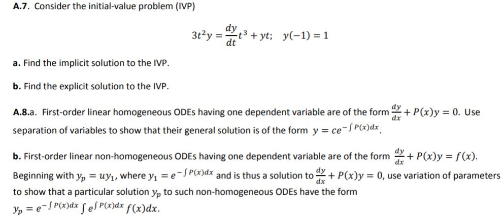 Solved A 7 Consider The Initial Value Problem Ivp Dy Dt