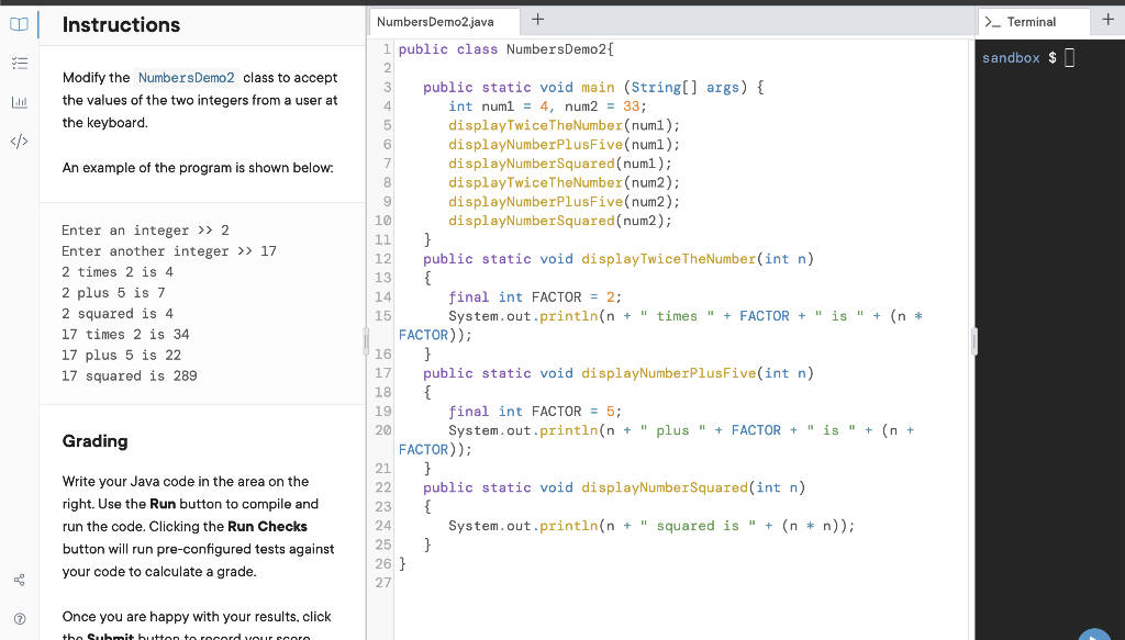 Solved Instructions >_ Terminal sandbox $ | Modify the | Chegg.com