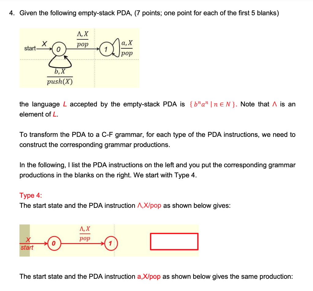 Solved Given The Following Empty-stack PDA, (7 Points; One | Chegg.com