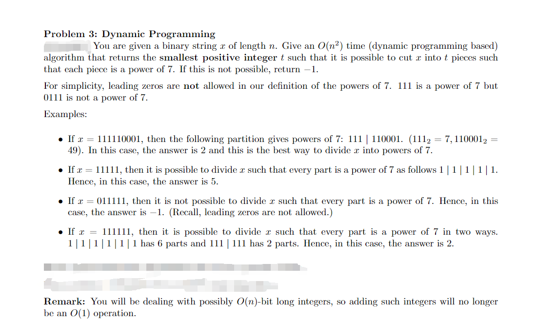 Solved Problem 3: Dynamic Programming You Are Given A Binary | Chegg.com