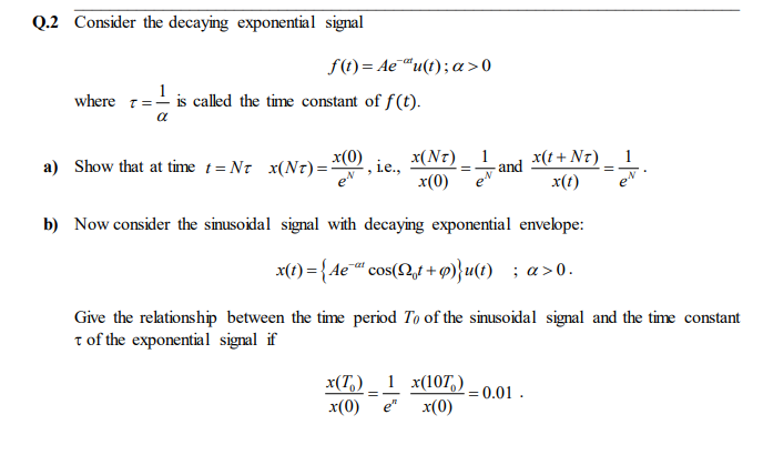 Solved Q 2 Consider The Decaying Exponential Signal F T Chegg Com