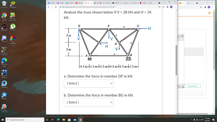 Solved Analyze the truss shown below if V = 28 kN and H = 34 | Chegg.com