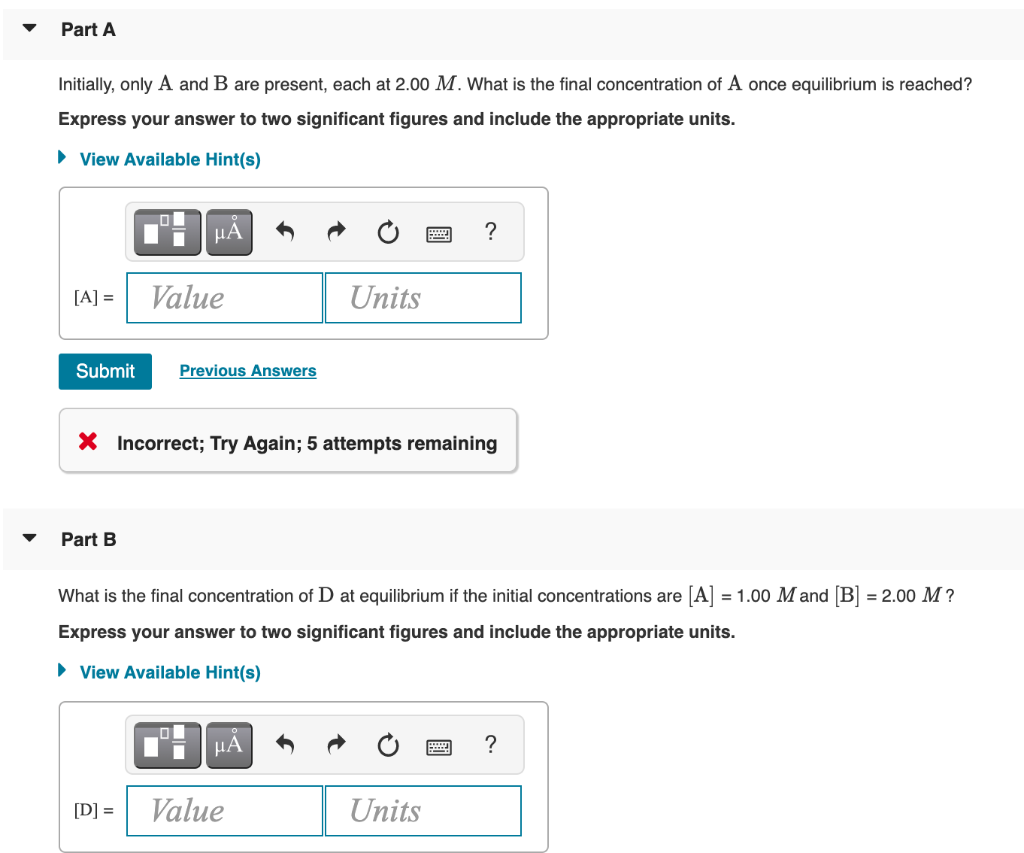 Solved # 12 The Reversible Chemical Reaction A+B⇌C+D Has The | Chegg.com