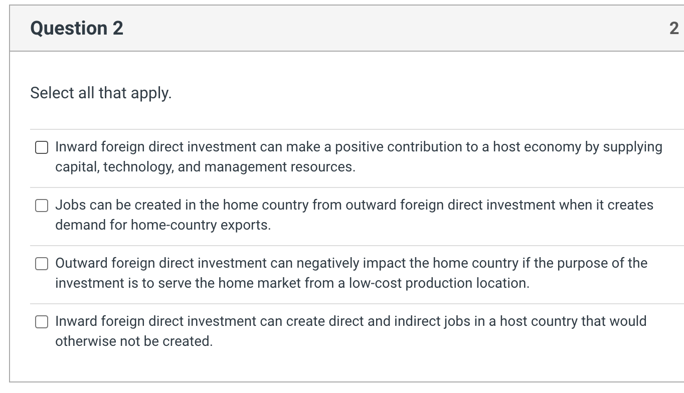 Solved Select All That Apply. Inward Foreign Direct | Chegg.com