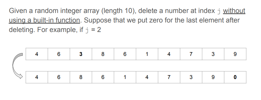Solved Given a random integer array (length 10), delete a | Chegg.com