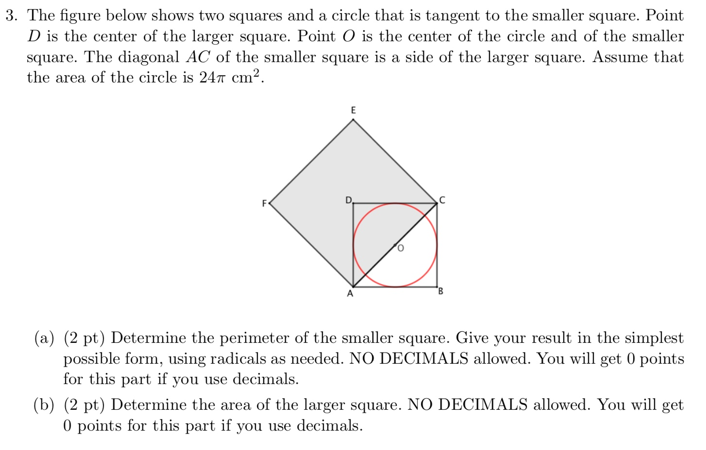 Solved 3. The figure below shows two squares and a circle | Chegg.com