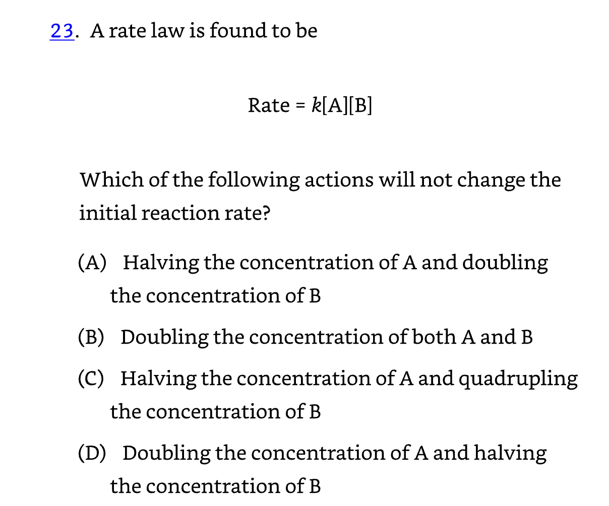 Solved A Rate Law Is Found To Be ﻿Rate =k[A][B]Which Of The | Chegg.com