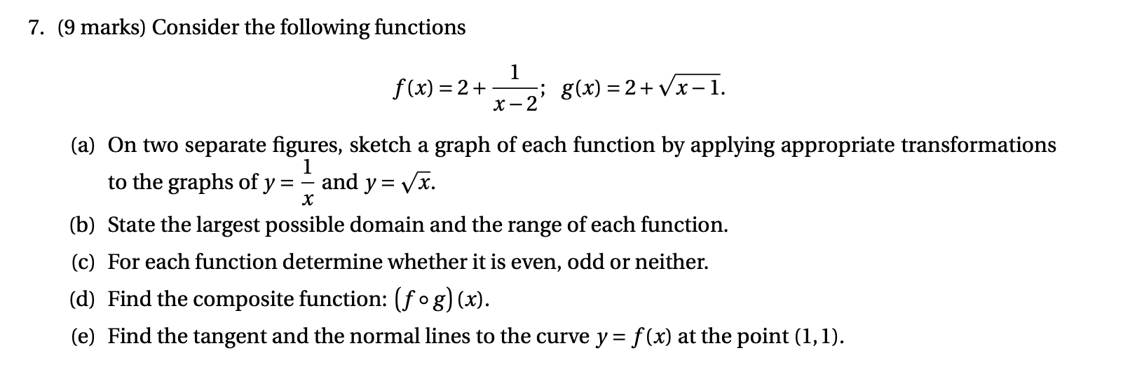 Solved 7. (9 marks) Consider the following functions 1 f(x) | Chegg.com