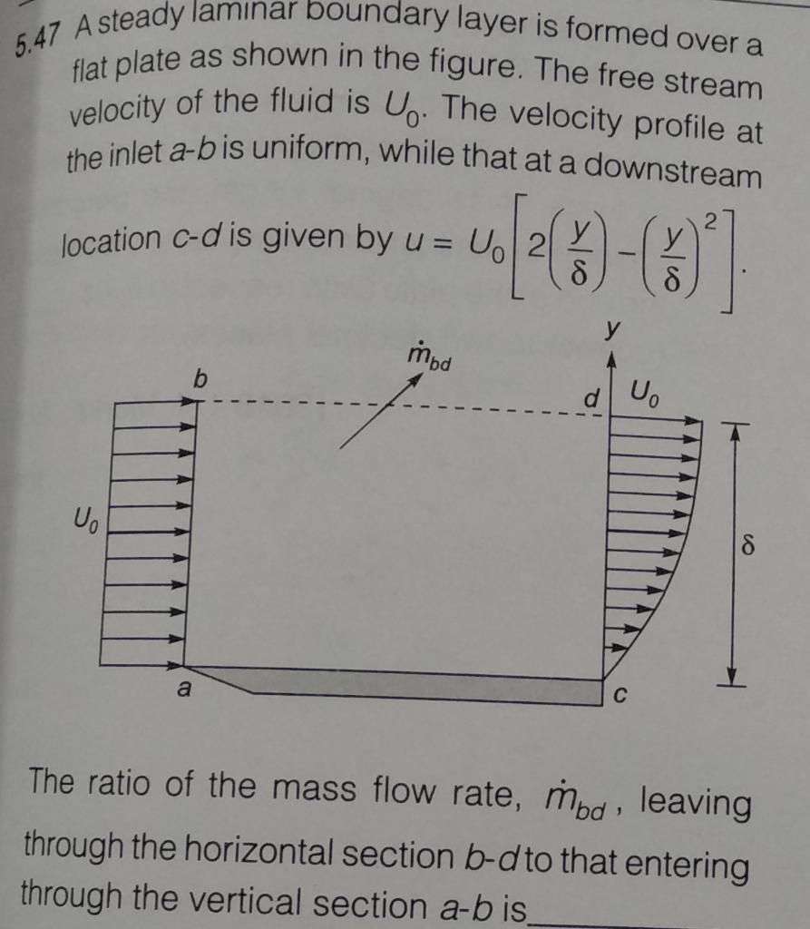 Solved 5.47 A steady laminar boundary layer is formed over a | Chegg.com