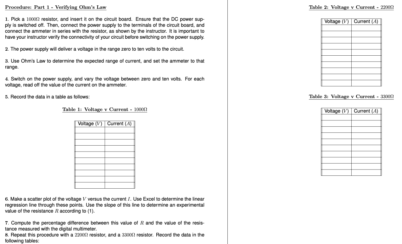 Solved Procedure: Part 1 - Verifying Ohm's Law Table 2: | Chegg.com